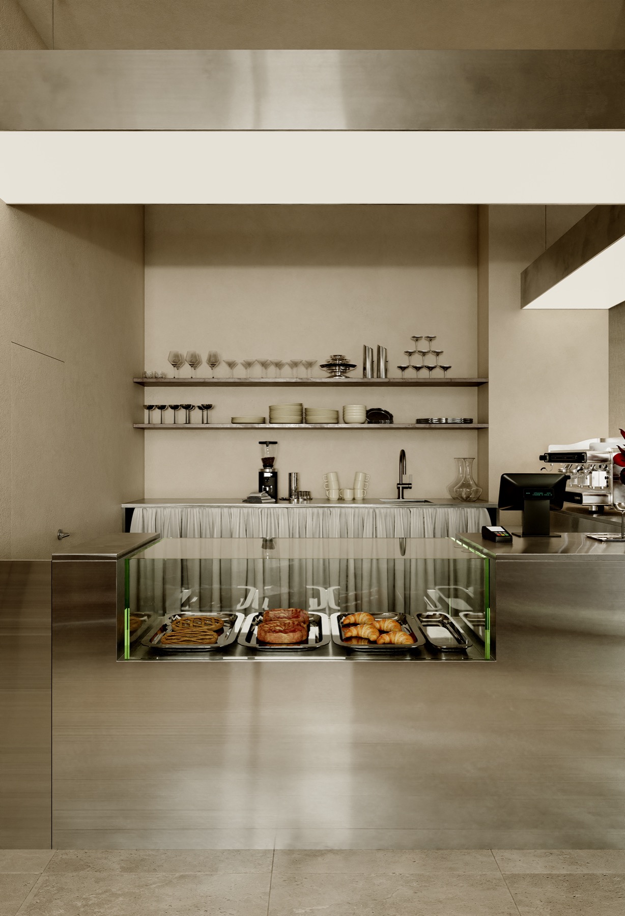 Cafe Table, Astana — glass pastry display case
