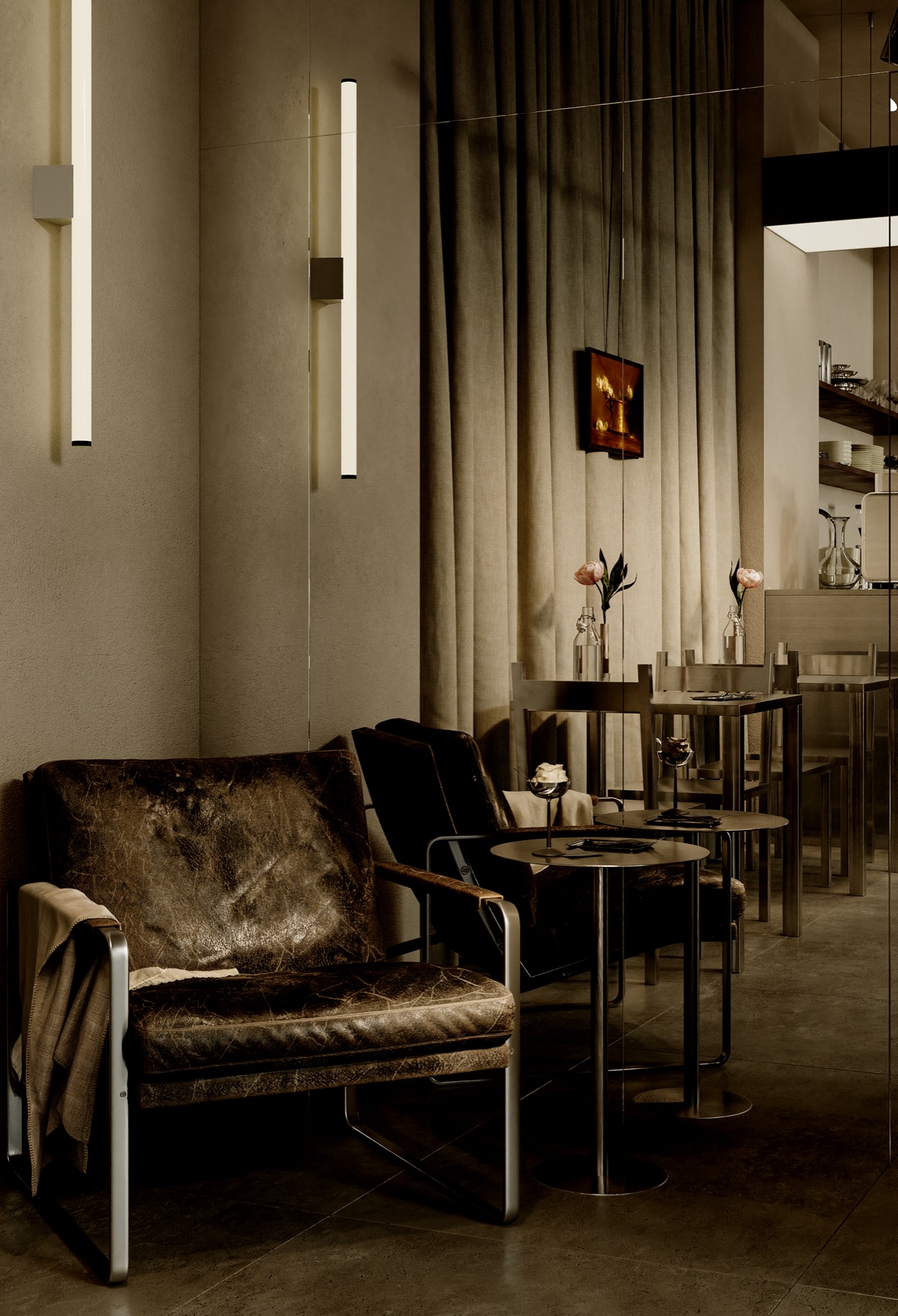 Cafe Table, Astana — leather armchair seating nook