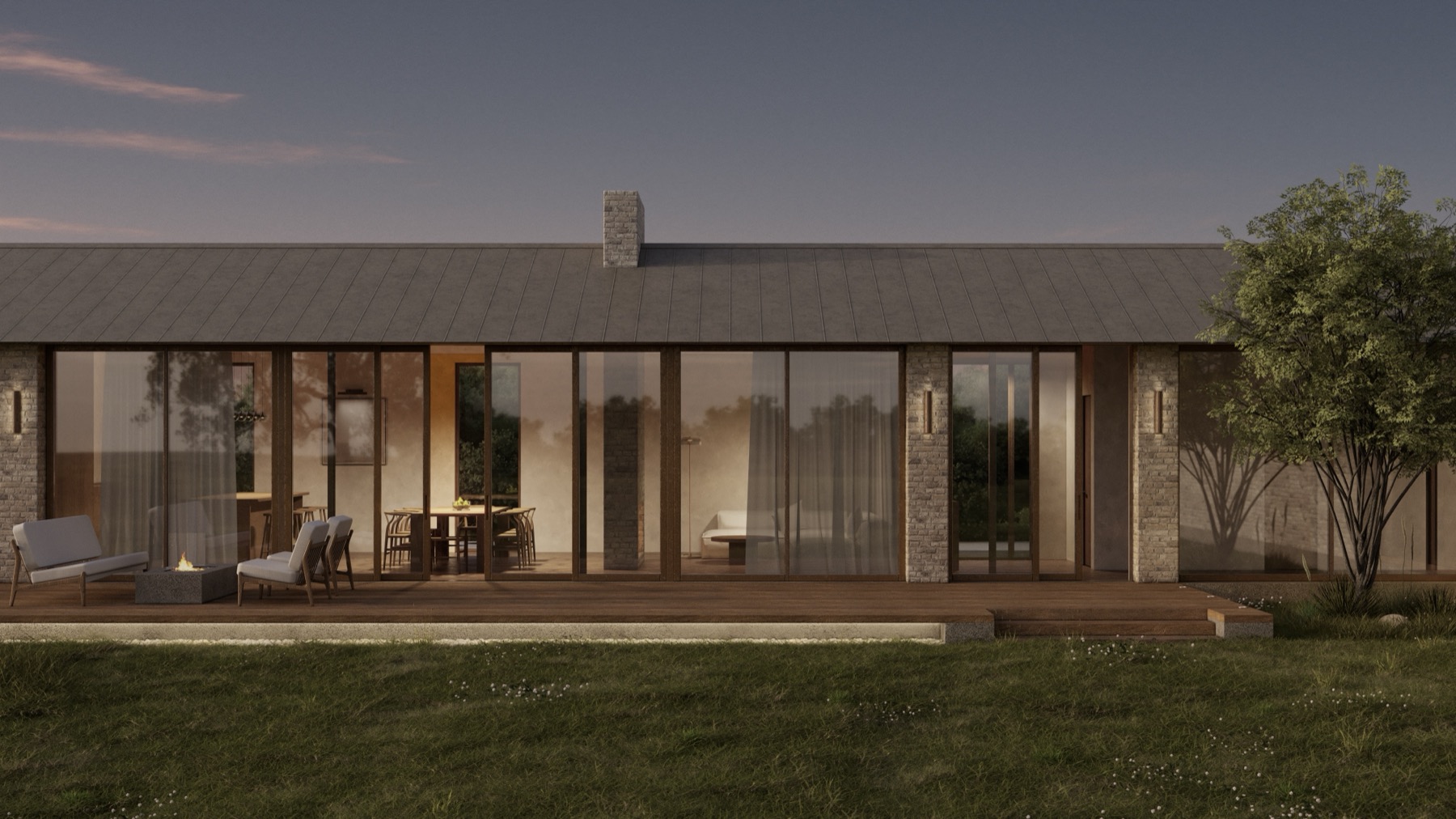 House in Moscow — exterior view at dusk
