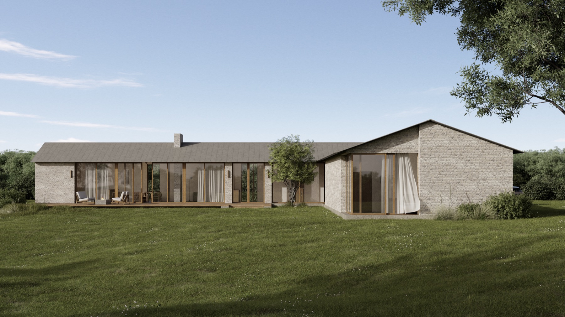 House in Moscow — exterior view across the lawn
