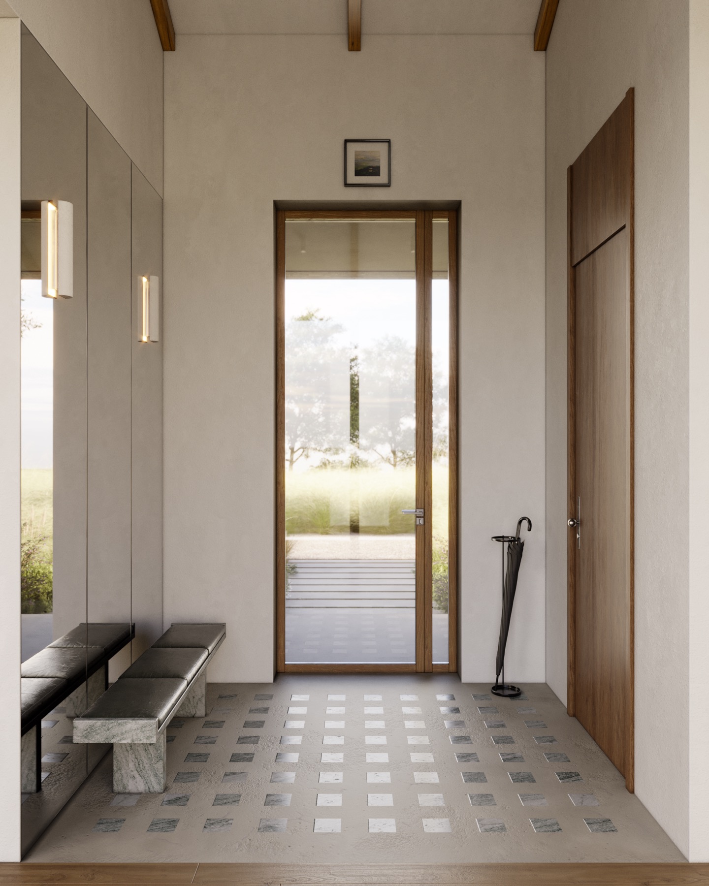 House in Moscow — entry hall with patterned tile floor