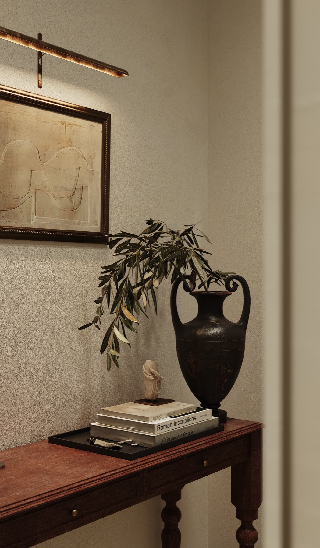 Apartment in Moscow — console table detail with antique vase