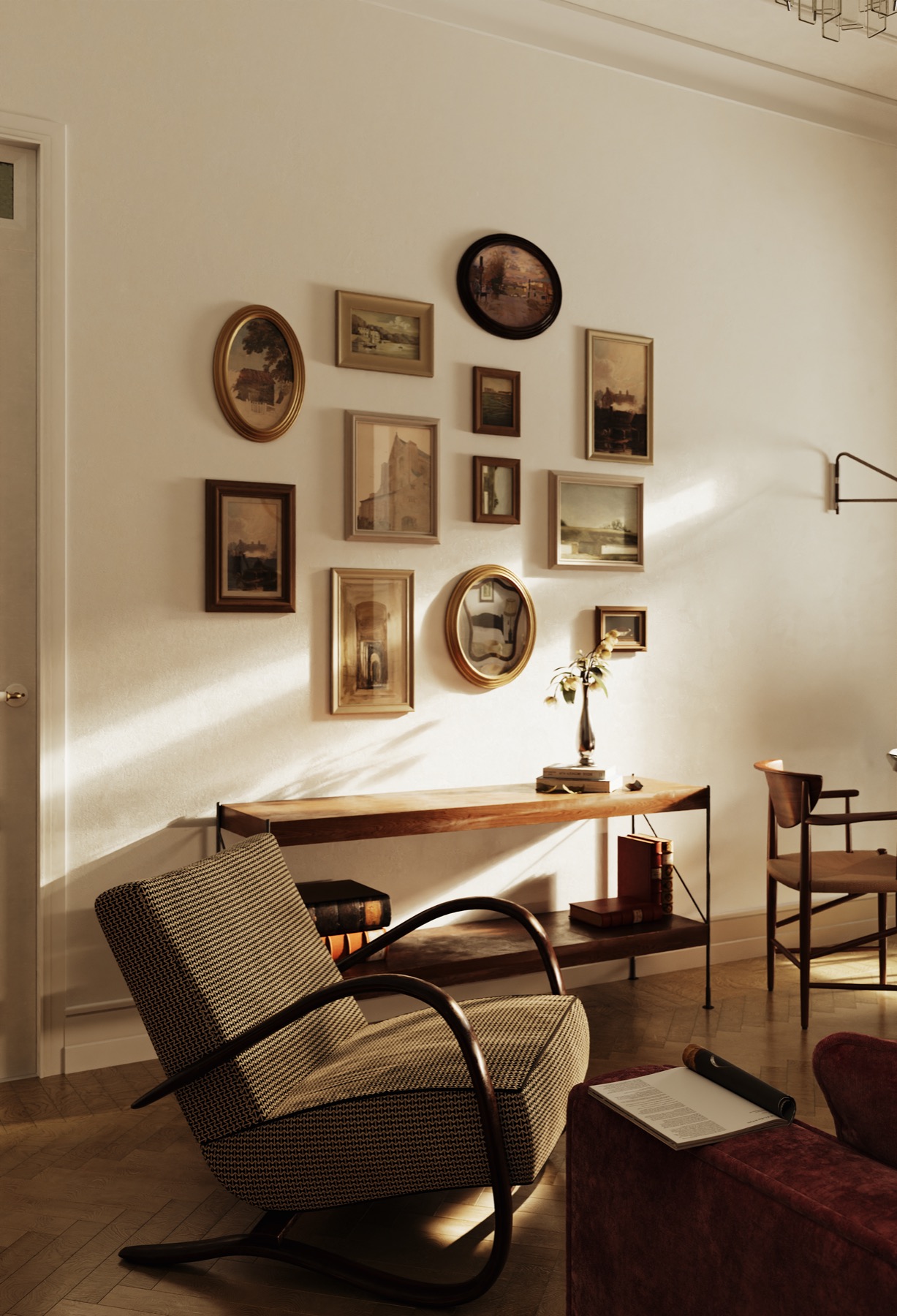 Apartment in Moscow — gallery wall and vintage rocking chair