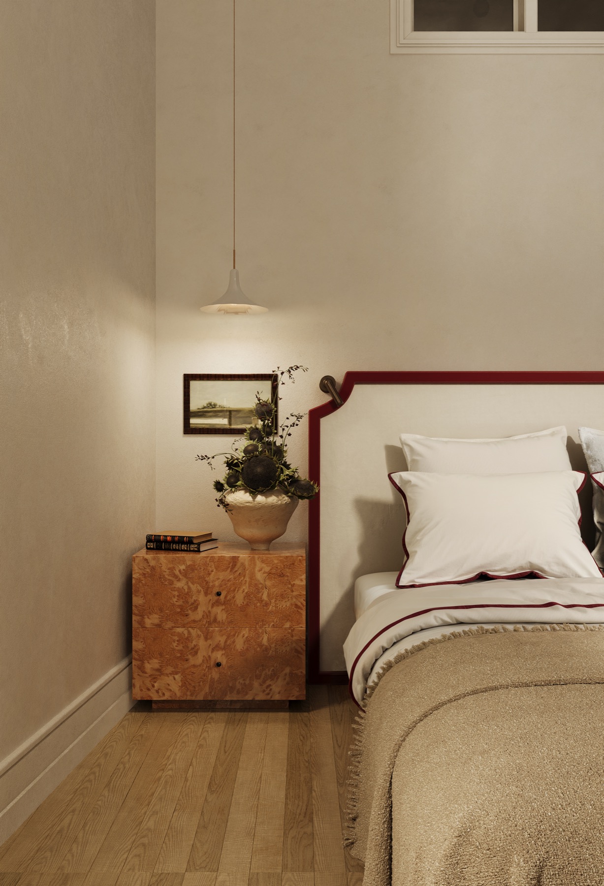 Apartment in Moscow — bedroom nightstand with burl wood chest