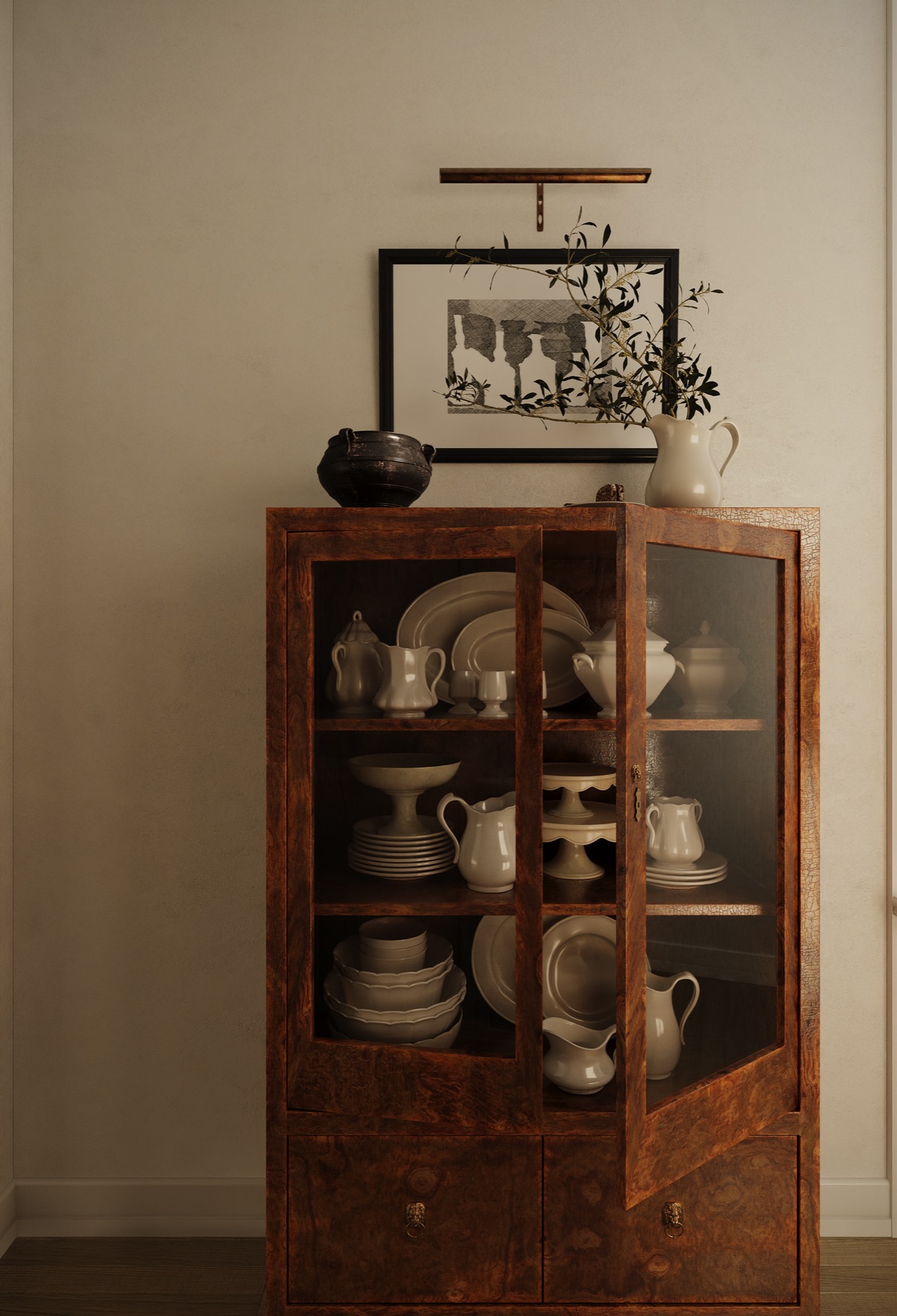 Apartment in Moscow — antique china cabinet detail