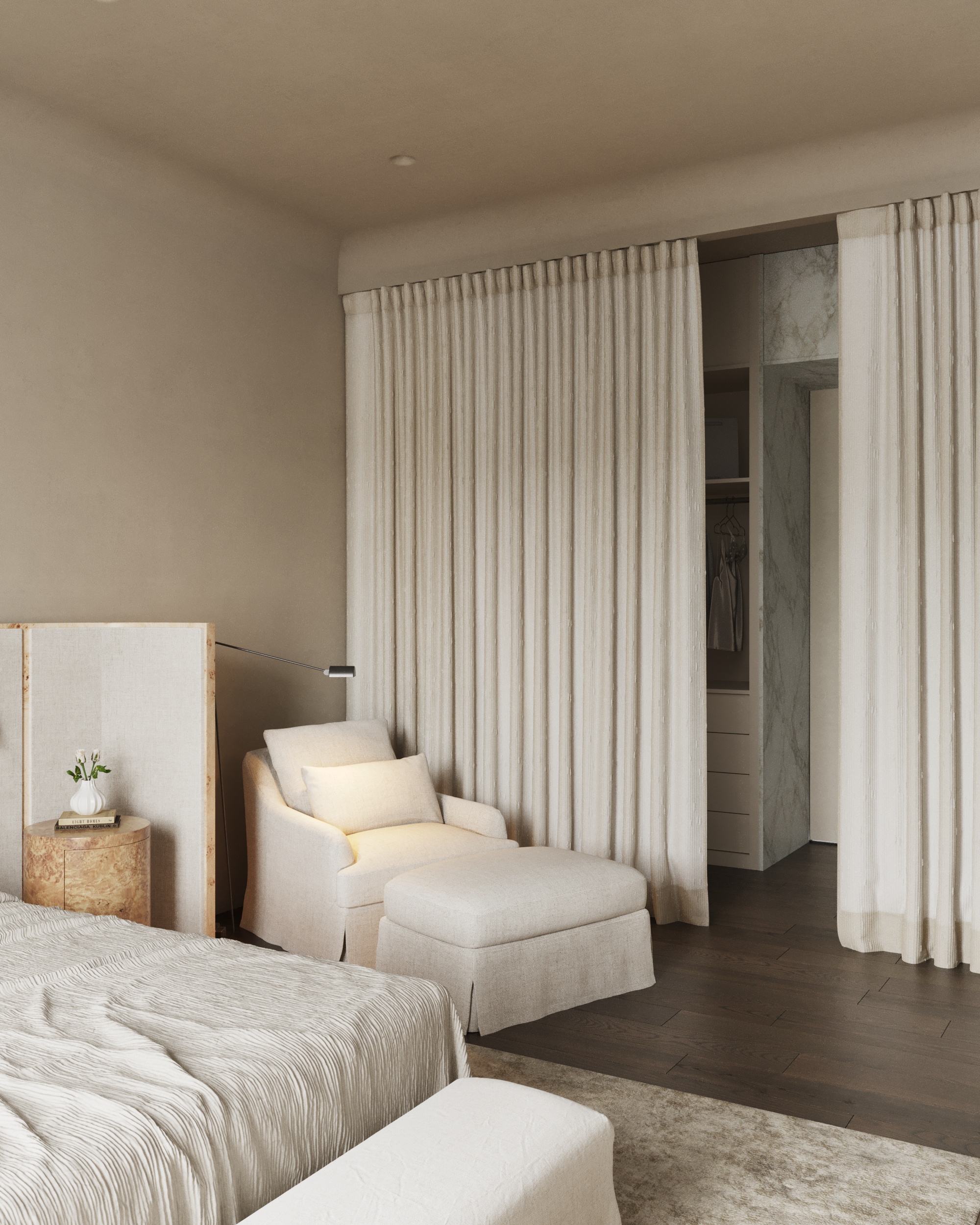 House in Astana — sitting area with sheer curtains opening to the closet