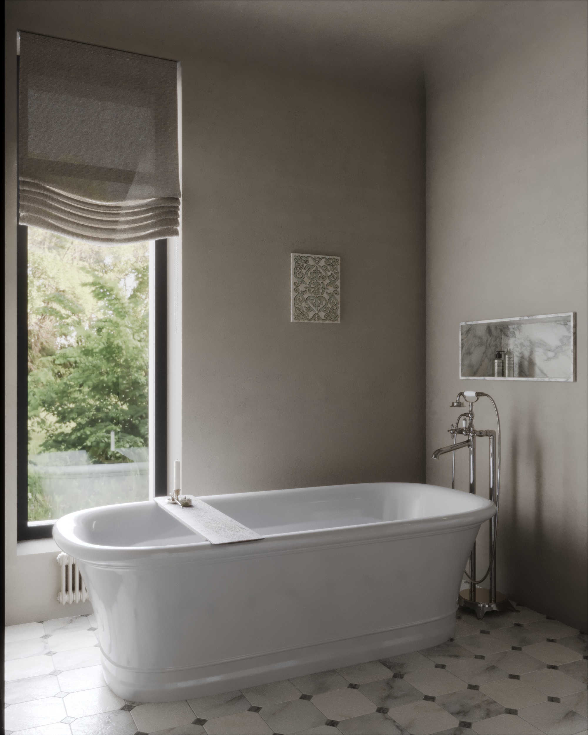 House in Astana — freestanding bathtub beneath a tall window