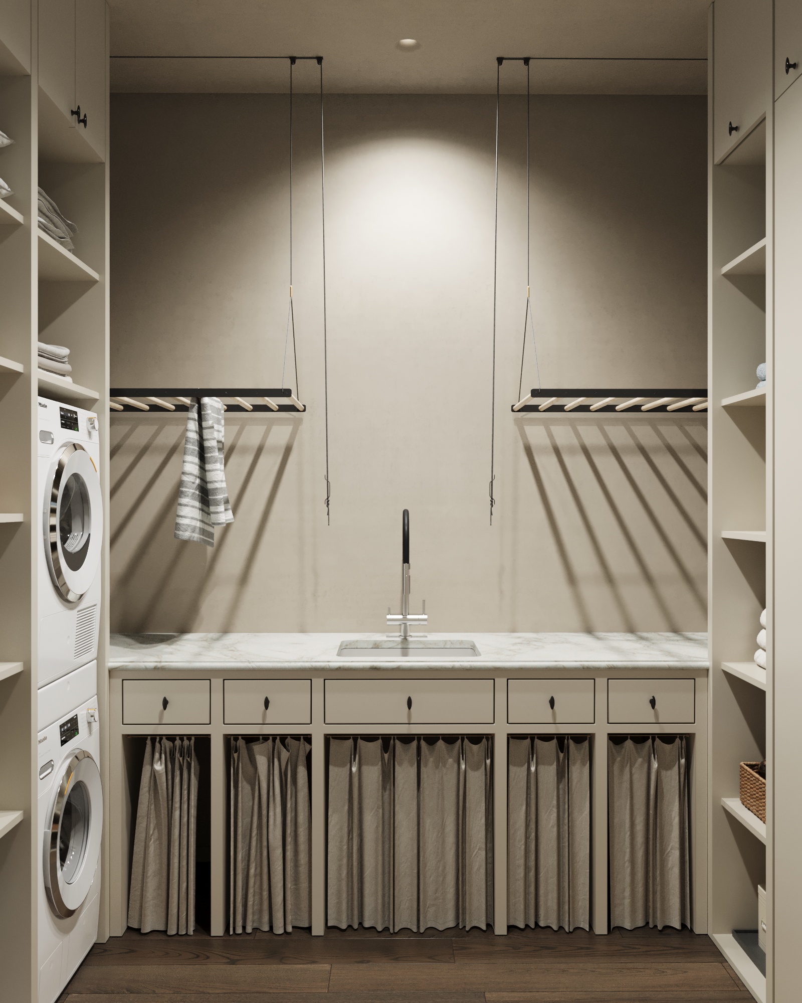 House in Astana — laundry room with stacked washer and dryer
